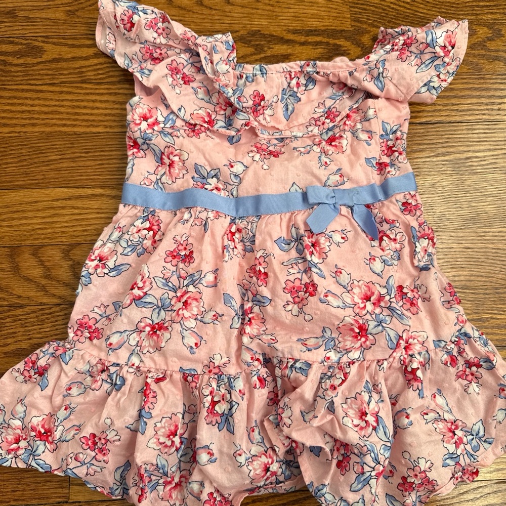 Janie and Jack Pink Floral Dress with Blue Highlights